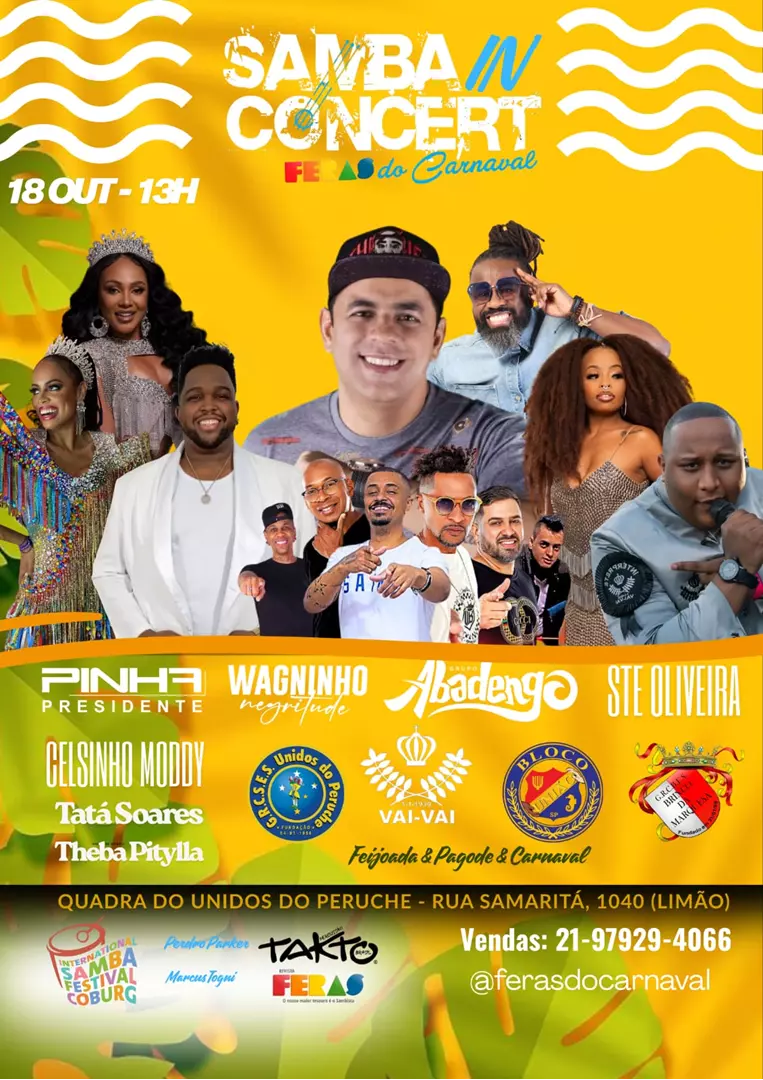 São Paulo vai cair no samba com o festival, “Samba In Concert”, dia (18) de outubro na quadra do Unidos do Peruche